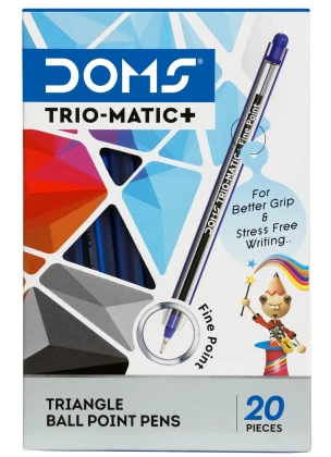 Doms Trio Matic Ballpoint Pens 20 Pcs | Ink Blue (Use and Throw)