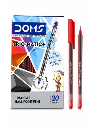 DOMS TRIO MATIC Ballpoints Pens- 20 PCS | Red Ink (USE AND THROW)