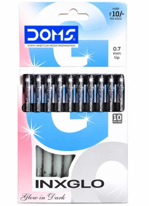 DOMS INXGLO Glow Ballpoint Pens | Black Ink (Radium Pen)