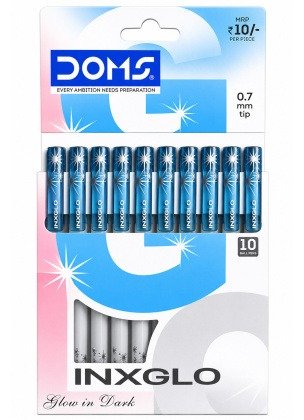 DOMS INXGLO Glow Ballpoint Pens | Blue Ink (Radium Pen)