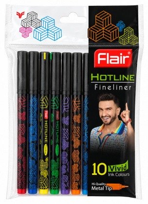 Flair Hotline Fineliner Colours Gel Pens | 10 Vivid Ink Colours
