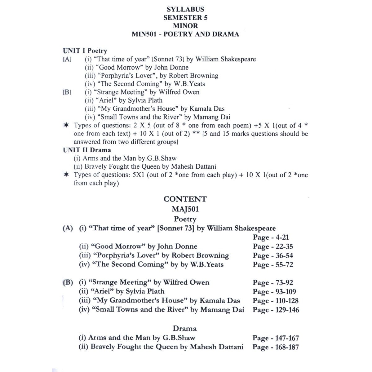 Question Answer Poetry and Drama Booster Semester-5 | Kalyani University [Minor Course 501]