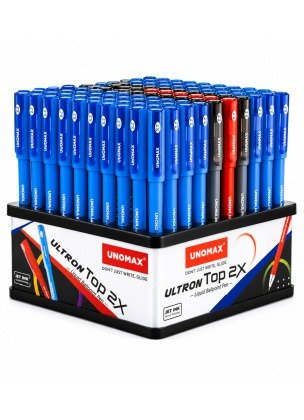 Unomax Ultron Top 2X Liquid Ballpoint Pens | 100 Pcs Stand- 70 Blue, 24 Black, 6 Red