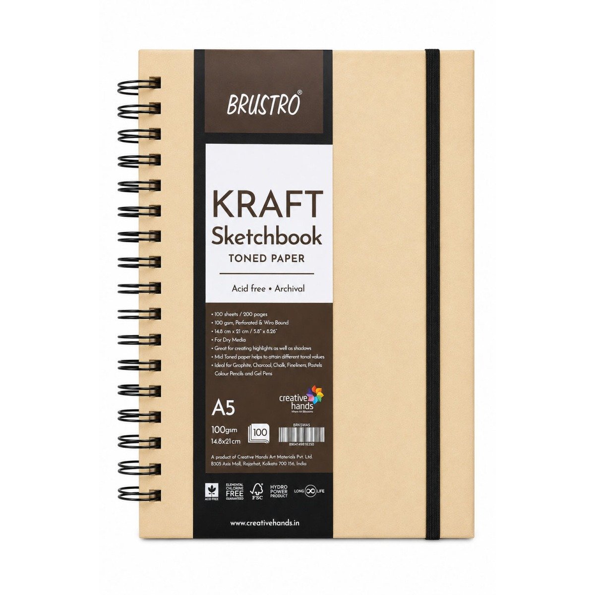 BRUSTRO Toned Paper Kraft A5 Sketchbook, 100 GSM, 100 Sheets, 200 Pages | Wiro Bound, Spiral, Premium Acid-Free Paper