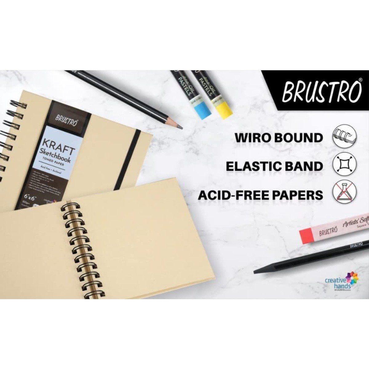 Brustro Toned Paper Kraft Sketchbook, Wiro Bound, Size A4, 100GSM (100 Sheets), 200 Pages, Acid-Free | Ideal for Dry Media, Mandala Art, Graphite, Charcoal, Colour Pencils, Gel pens