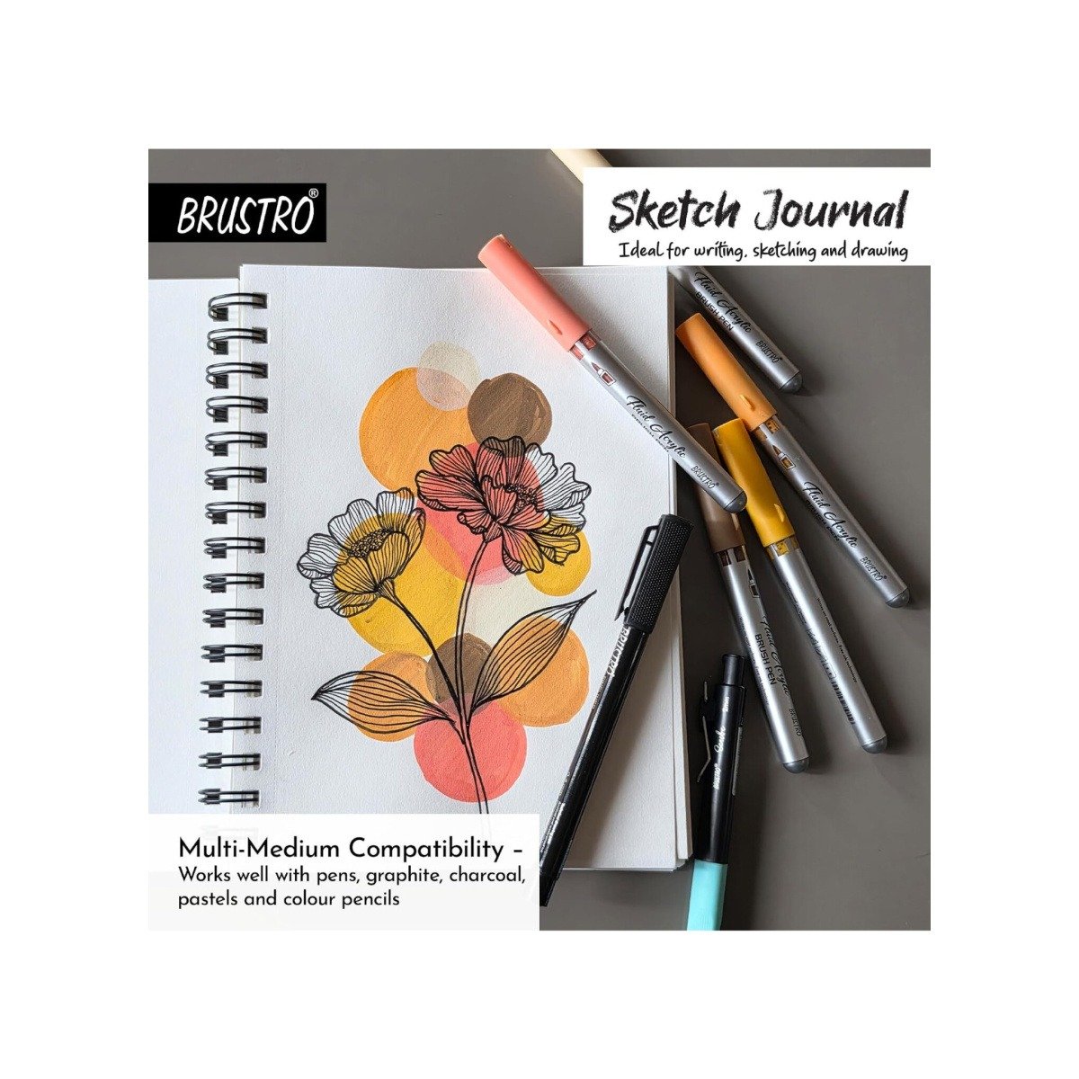 Brustro A5 Sketch Journal 100 Sheets, 100 GSM, Wiro Bound with Perforated Pages| Ideal for Writing, Sketching & Drawing with Pens, Graphite, Charcoal, Pastels & Colour Pencils
