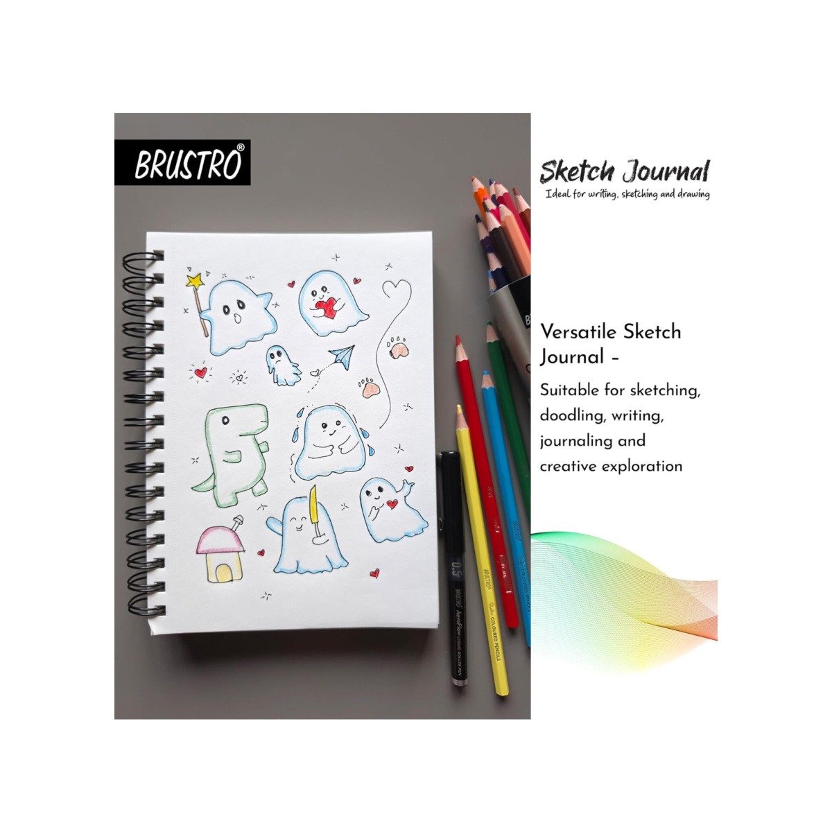 Brustro A5 Sketch Journal 100 Sheets, 100 GSM, Wiro Bound with Perforated Pages| Ideal for Writing, Sketching & Drawing with Pens, Graphite, Charcoal, Pastels & Colour Pencils