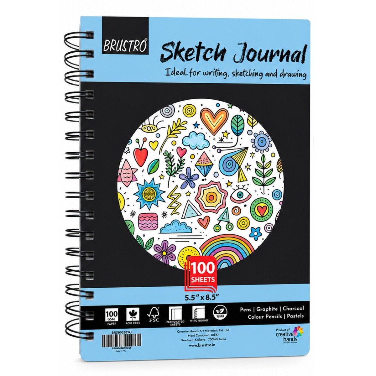 Brustro A5 Sketch Journal 100 Sheets, 100 GSM, Wiro Bound with Perforated Pages| Ideal for Writing, Sketching & Drawing with Pens, Graphite, Charcoal, Pastels & Colour Pencils