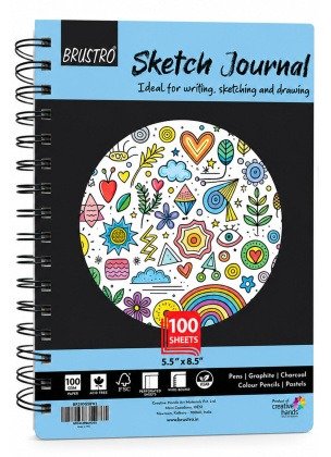 Brustro A5 Sketch Journal 100 Sheets, 100 GSM, Wiro Bound with Perforated Pages| Ideal for Writing, Sketching & Drawing with Pens, Graphite, Charcoal, Pastels & Colour Pencils