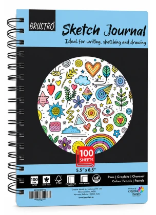 Brustro A5 Sketch Journal 100 Sheets, 100 GSM, Wiro Bound with Perforated Pages| Ideal for Writing, Sketching & Drawing with Pens, Graphite, Charcoal, Pastels & Colour Pencils