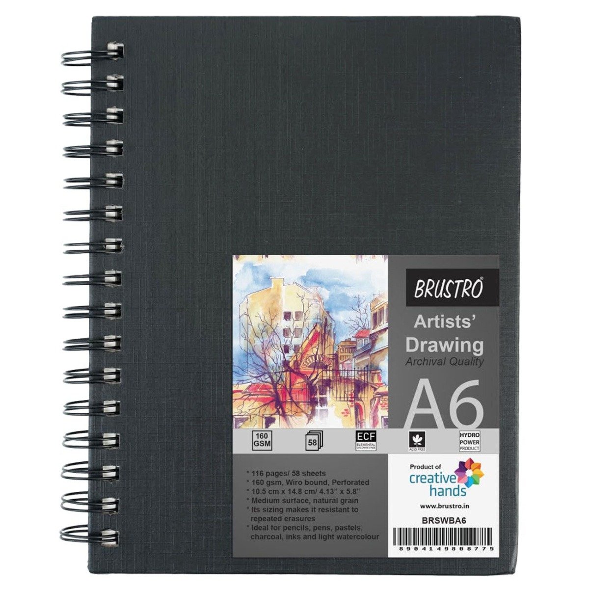 Brustro Artists Wiro Bound Sketchbook, Size A6, 116 Pages, 160 GSM | Ideal for Sketching, Shading, Drawing with Pencil, Charcoal, Graphite