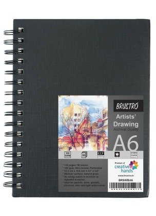 Brustro Artists Wiro Bound Sketchbook, Size A6, 116 Pages, 160 GSM | Ideal for Sketching, Shading, Drawing with Pencil, Charcoal, Graphite