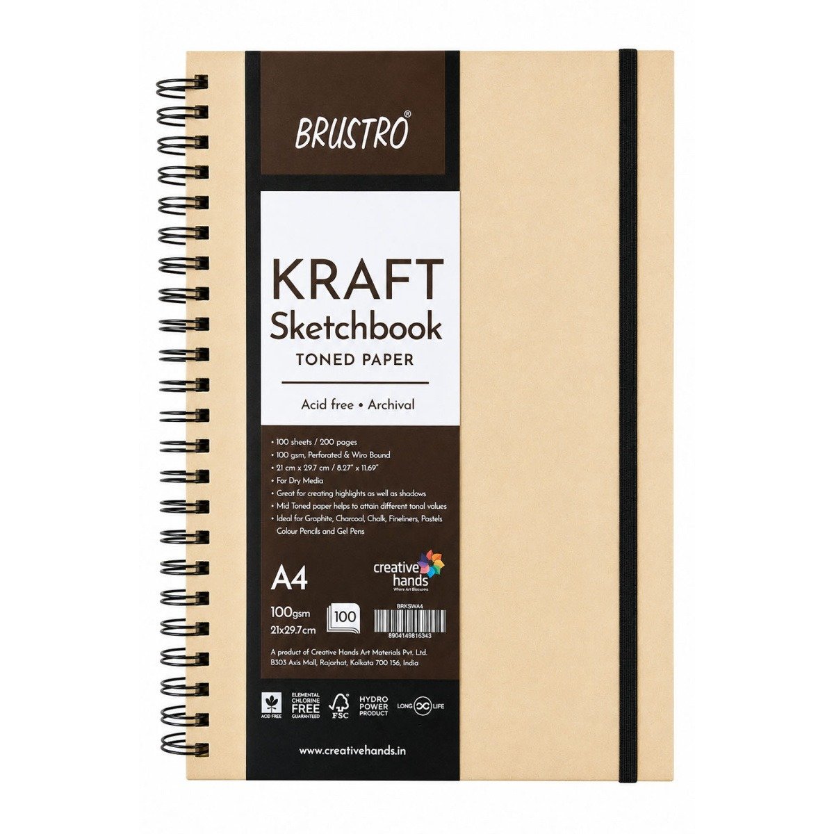 Brustro Toned Paper Kraft A4 Sketchbook, Wiro Bound, 100GSM (100 Sheets), 200 Pages, Acid-Free | Ideal for Dry Media, Mandala Art, Graphite, Charcoal, Colour Pencils, Gel pens