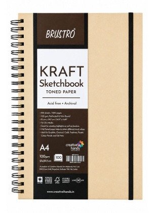 Brustro Toned Paper Kraft A4 Sketchbook, Wiro Bound, 100GSM (100 Sheets), 200 Pages, Acid-Free | Ideal for Dry Media, Mandala Art, Graphite, Charcoal, Colour Pencils, Gel pens