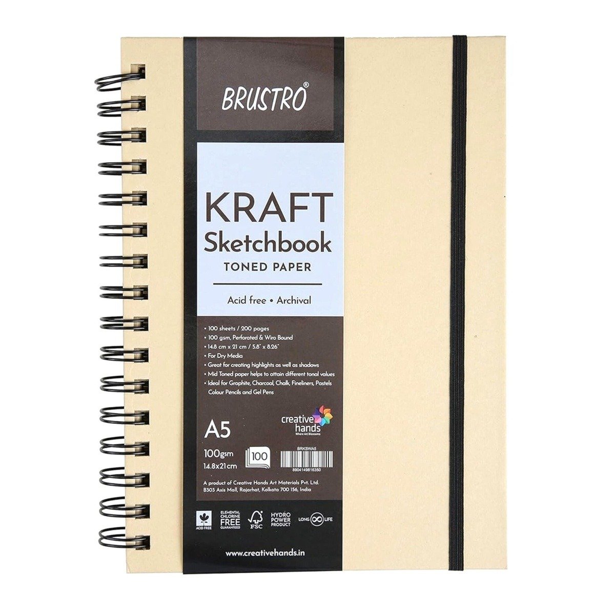Brustro Toned Paper Kraft Sketchbook, Wiro Bound, Size A4, 100GSM (100 Sheets), 200 Pages, Acid-Free | Ideal for Dry Media, Mandala Art, Graphite, Charcoal, Colour Pencils, Gel pens