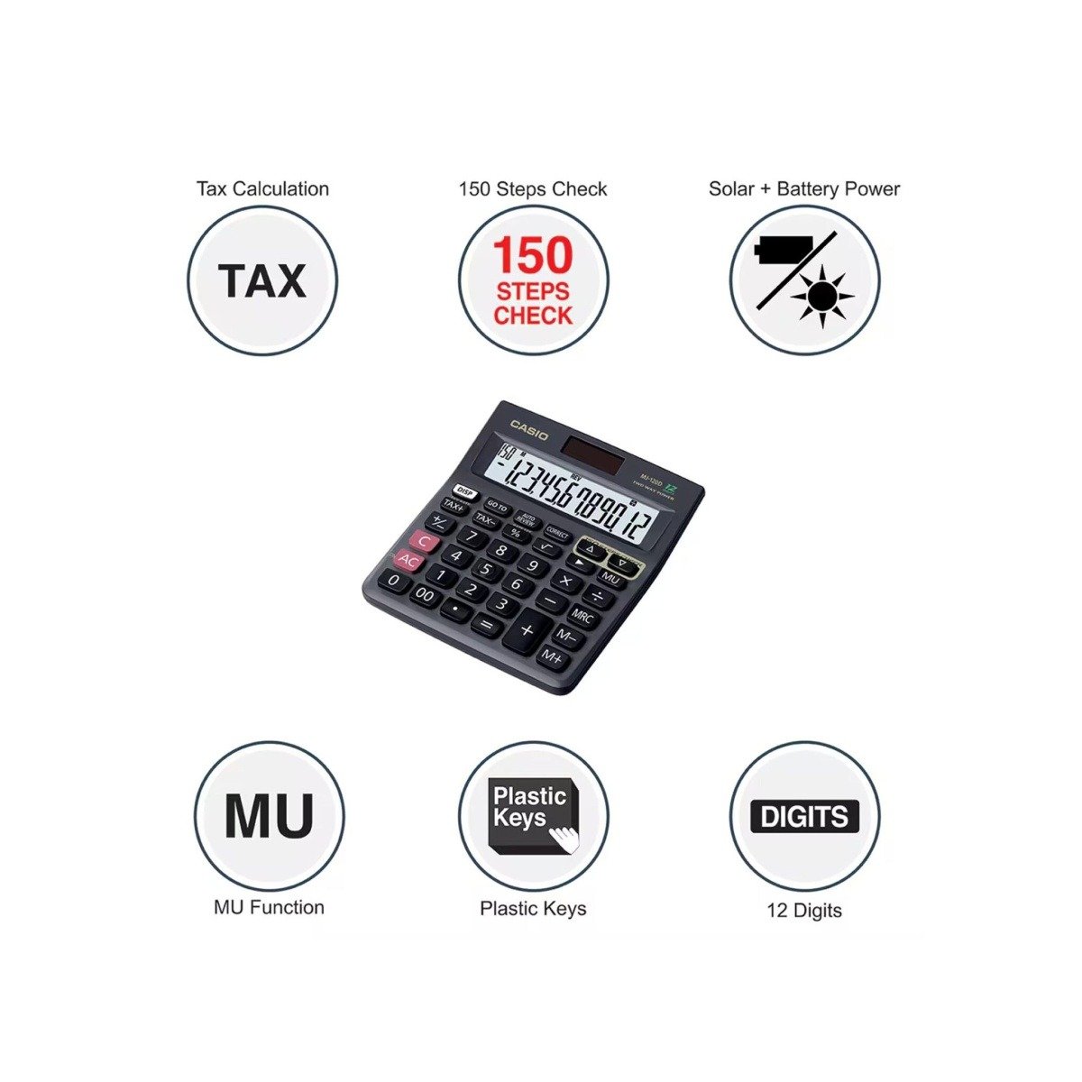Casio MJ-120D 150 Steps Check Calculator with Tax Keys