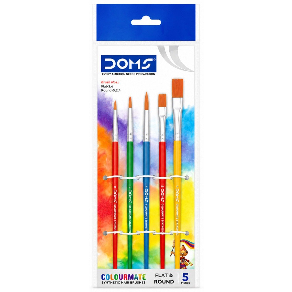 Doms Colourmate Flat and Round Drawing Brushes 5 Pc