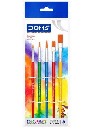 Doms Colourmate Flat and Round Drawing Brushes 5 Pc