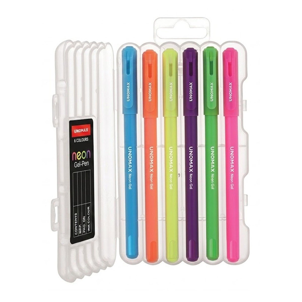 Unomax Neon Colour Gel Pens | 6 Colours | Assorted Colours