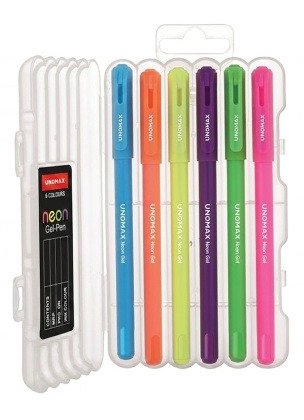 Unomax Neon Colour Gel Pens | 6 Colours | Assorted Colours