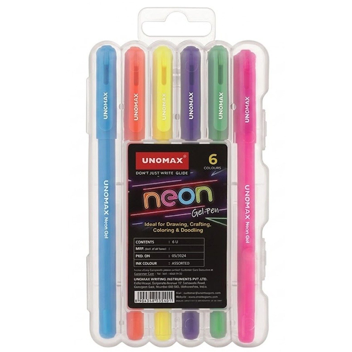 Unomax Neon Colour Gel Pens | 6 Colours