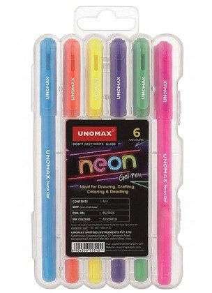 Unomax Neon Colour Gel Pens | 6 Colours