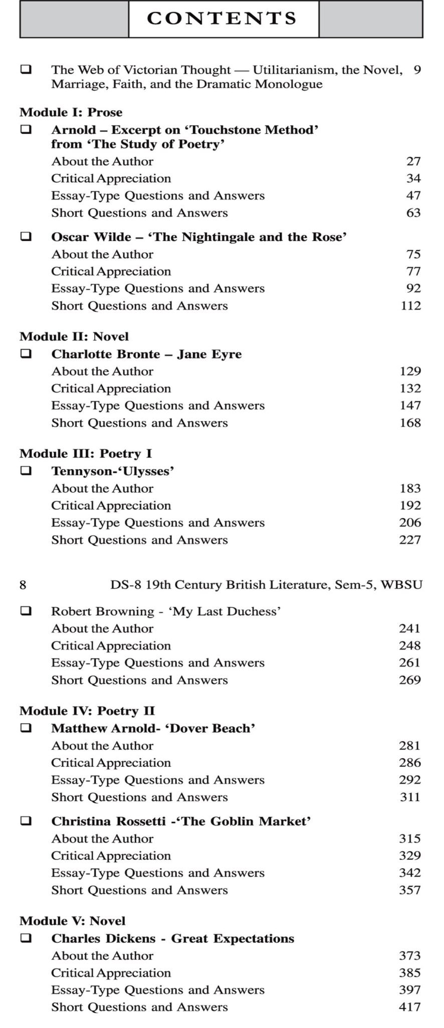 19th Century British Literature DS8 Text With Guide Semester 5, West Bengal State University By Dr Dhiman Chakraborty (Contents)