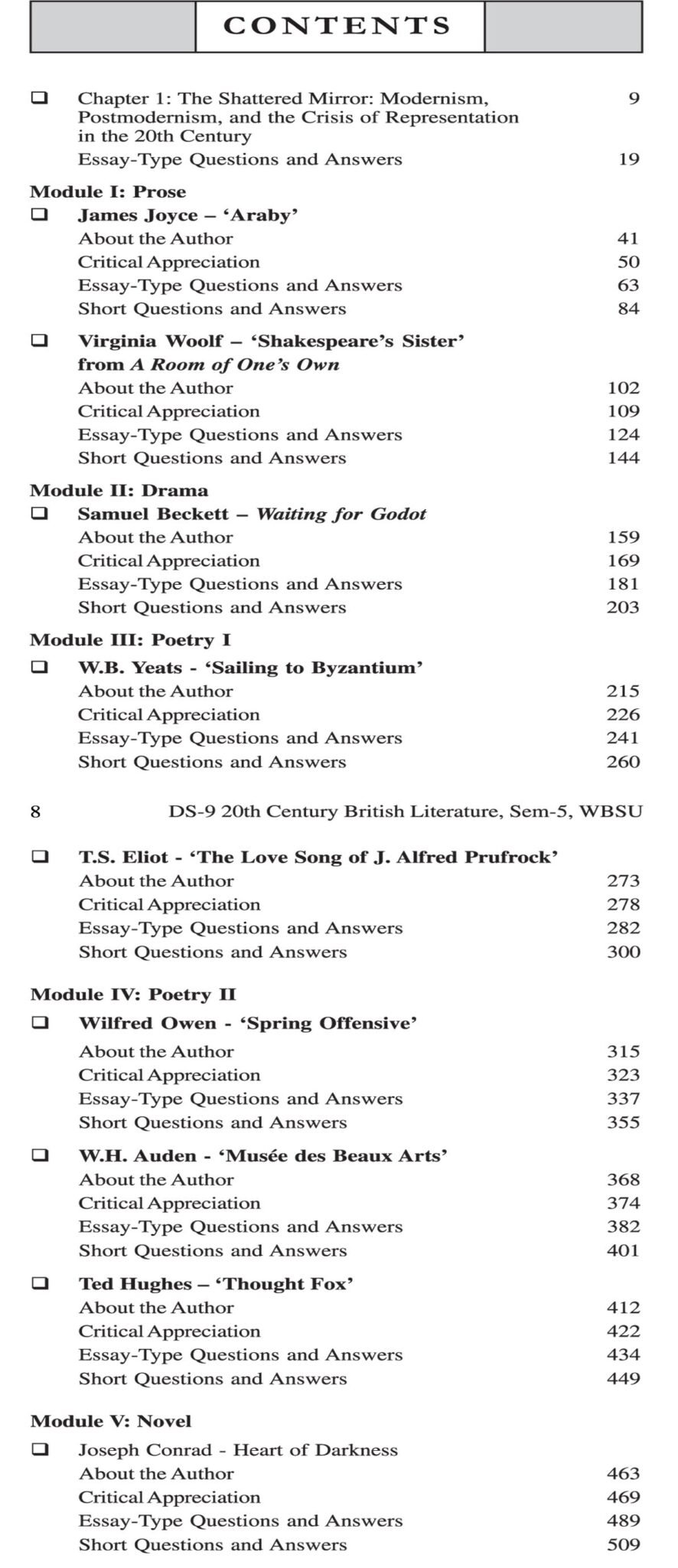 20th Century British Literature DS9 Text With Guide Semester 5, West Bengal State University By Dr Dhiman Chakraborty (Contents)