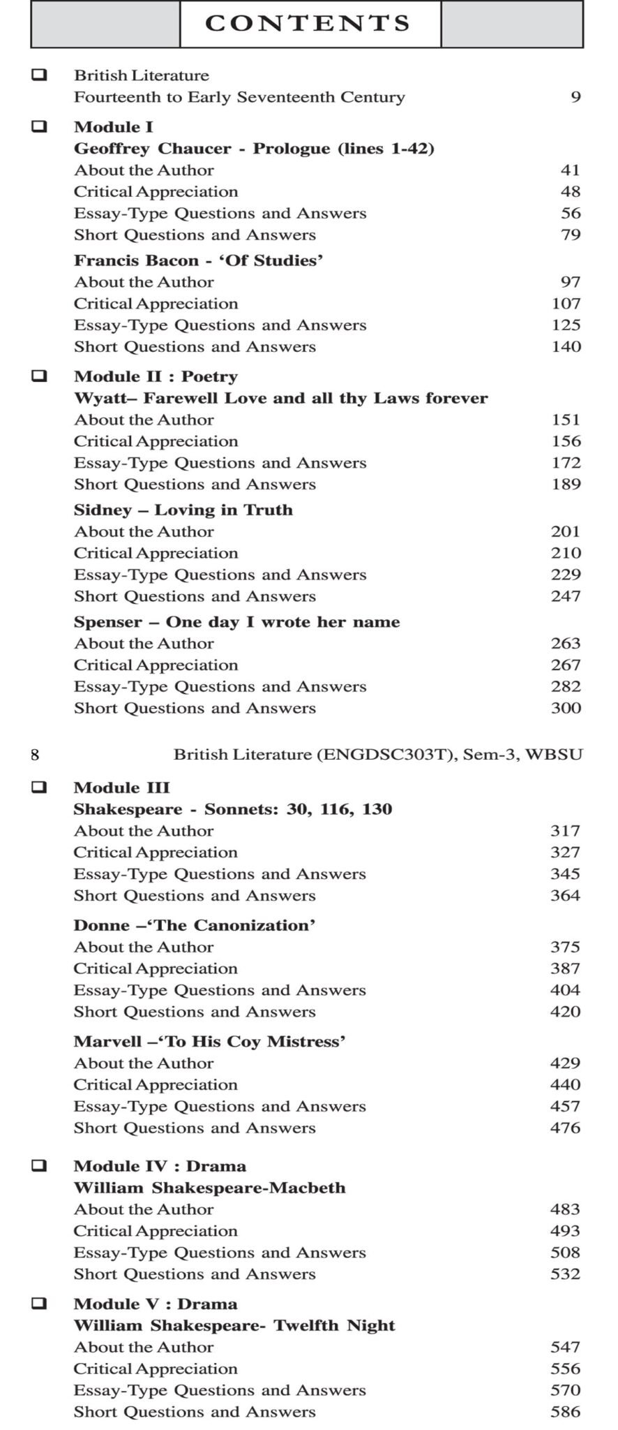 British Literature DS3 Text with Guide Semester 3, West Bengal State University By Dr Dhiman Chakraborty (Contents)