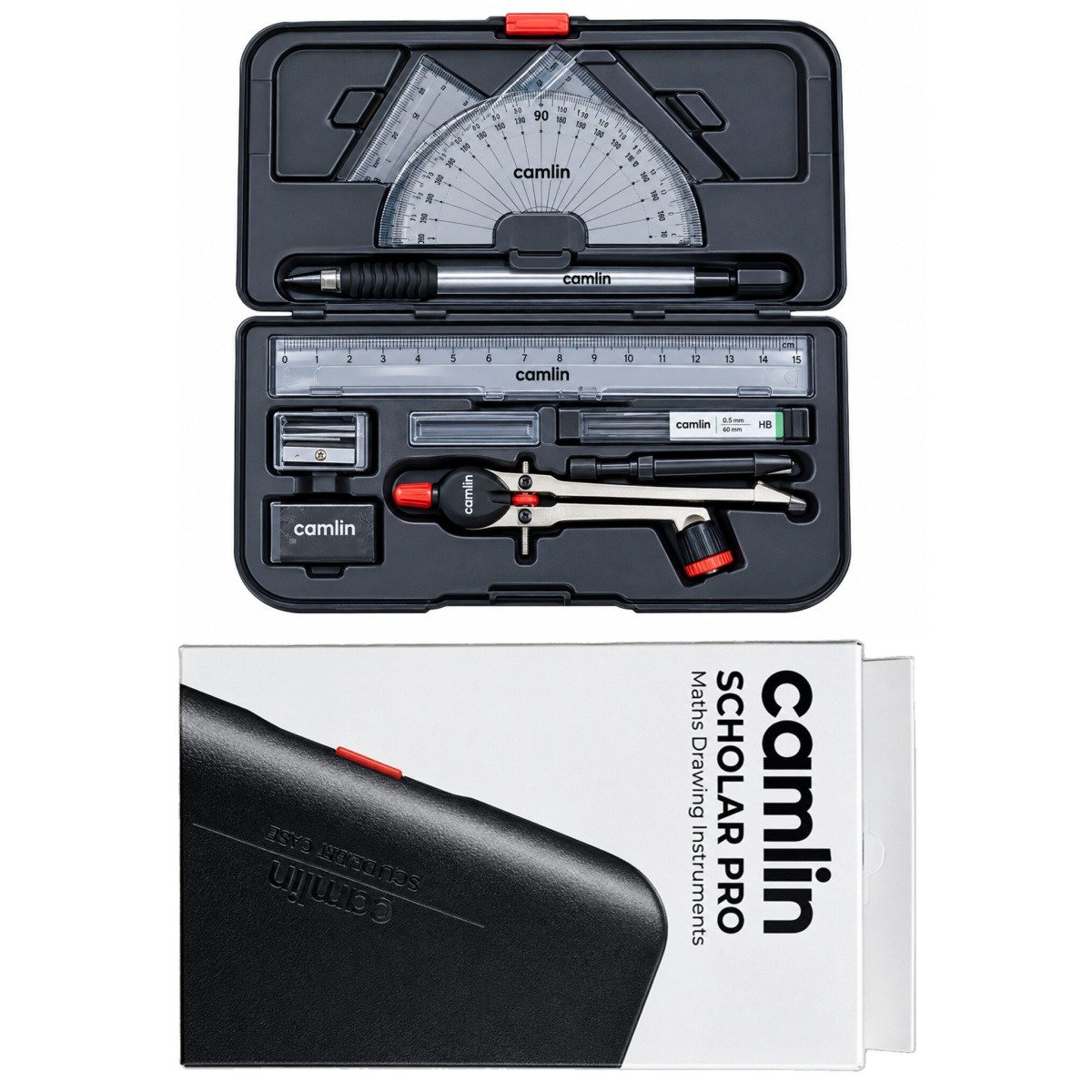 Camlin Scholar Pro Geometry Box - 12-Piece Set | Premium Geometry Box Kit for School kids | Ideal for Learning and Precision | Pack of 1