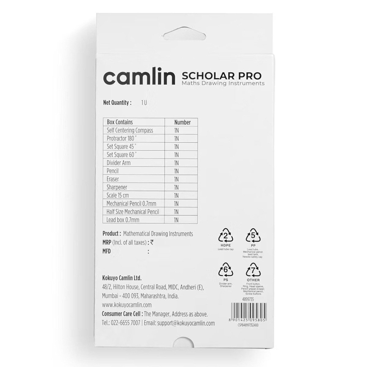 Camlin Scholar Pro Geometry Box - 12-Piece Set | Premium Geometry Box Kit for School kids | Ideal for Learning and Precision | Pack of 1