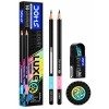 Doms LUXE HB/2 Super Dark Wooden Graphite Pencils Pack of 10 | Breakage Resistant Lead | Hexagonal Body, Firm Grip, Smooth & Long Writing | Includes 1 E-Racer Eraser, 1 Long Point Pencil Sharpener