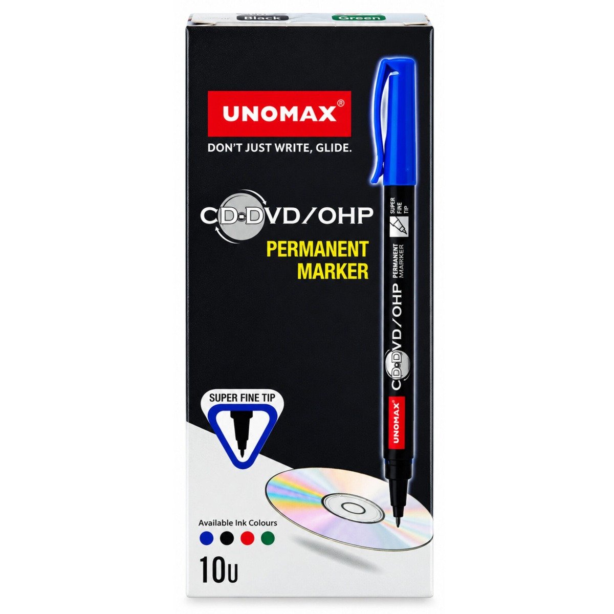 Unomax CD-DVD/OHP Permanent Marker Set of 10 (Black)