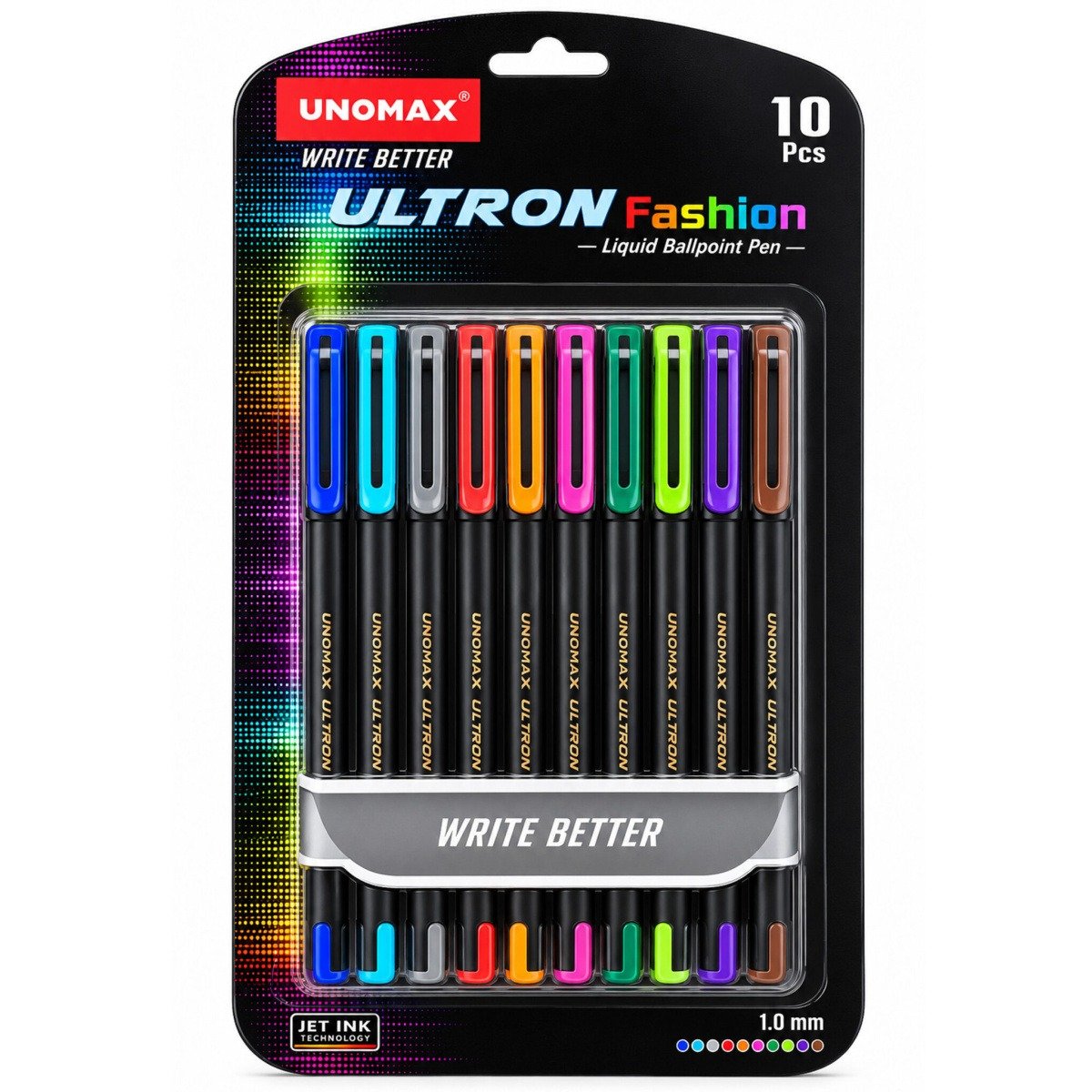 Unomax Ultron Fashion Liquid Colour Ballpoint Pens | 10 Assorted Colours