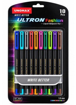 Unomax Ultron Fashion Liquid Colour Ballpoint Pens | 10 Assorted Colours
